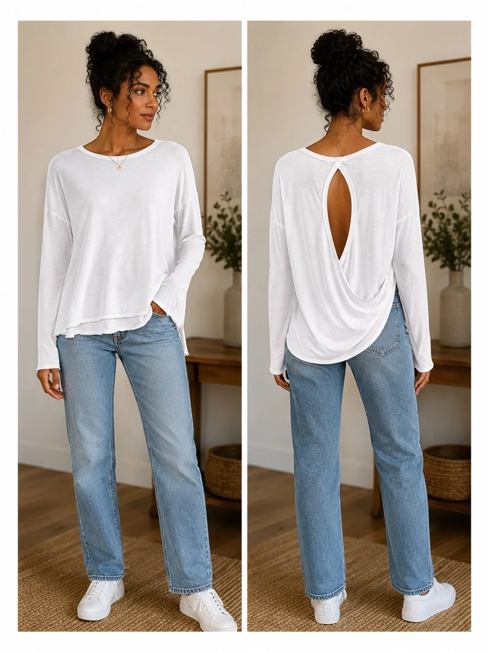 ALALA White Long-Sleeve Draped Back Top